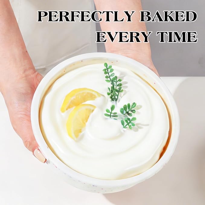 8 inch Silicone Round Cake Pans with Metal Reinforced Frame, Nonstick Cake Molds for Baking, BPA Free Set of 2 (Cream)