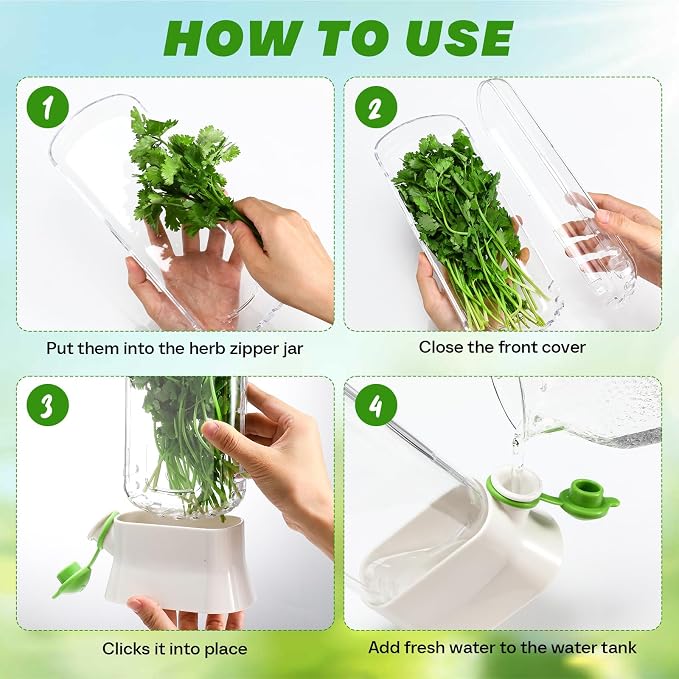 Baderke 2 Pieces Herb Saver for Refrigerator Fresh Herb Keeper Cilantro Container for Fridge Saver Pod for Cilantro, Parsley, Asparagus, Keeps Vegetables for 2-3 Weeks(White)