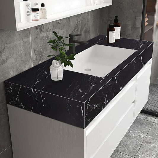 practicalWs 11.8"×78.7" Black Marble Contact Paper Matte Peel and Stick Kitchen Countertops Paper Black and White Self Adhesive Removable Waterproof Wallpaper for Cabinet Covers