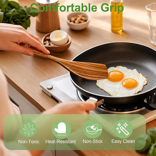 2 Pack Wooden Spatula, Acacia Wood Long Handle Flat Frying Turner, Handmade wooden spoons for cooking, Kitchen Utensil set, Non-Stick Cooking Spurtle Utensils for kitchen use