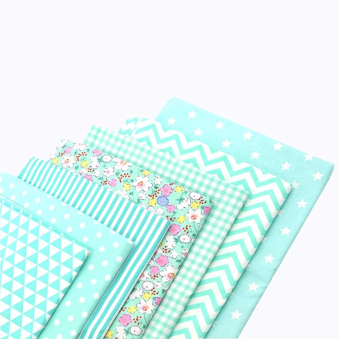 Fat Quarter Fabric Bundles Pre-Cut Quilting Cotton Twill Printed Assortments Craft Cloth Bundle Squares DIY for Sewing Crafting Rose Flavor(ice Blue,18 by 20.5Inch)