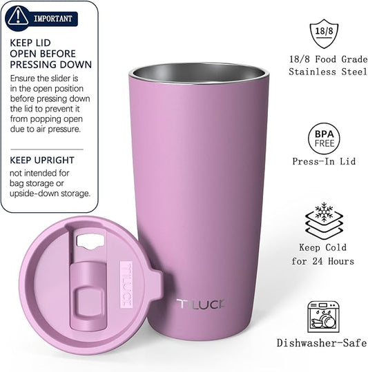 TILUCK 20 oz Insulated Tumbler with BPA-Free Lid, Stainless Steel Vacuum Travel Coffee Mug, Double Wall Coffee Tumbler(20oz,Matte Lilac)
