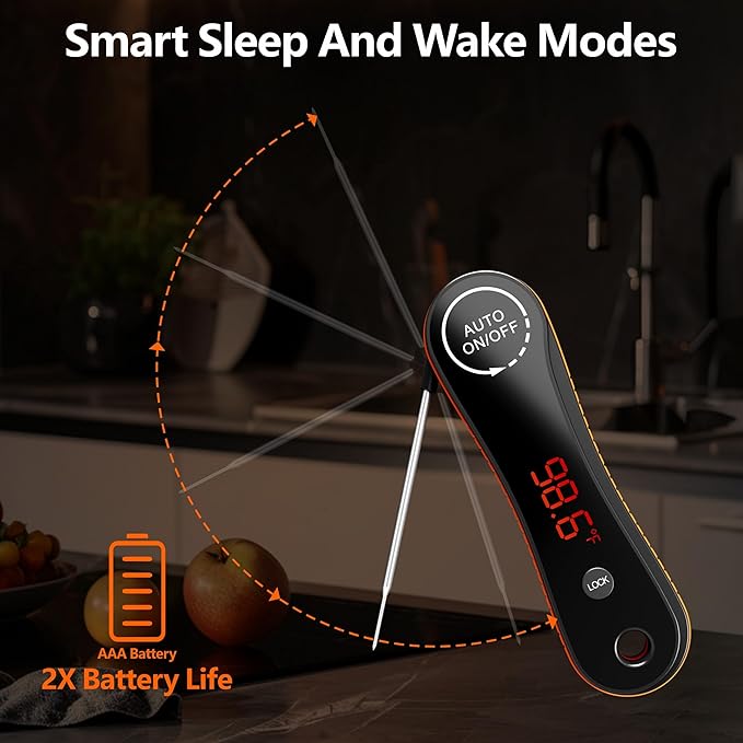 Digital Meat Thermometer for Food Cooking, Paysean 0.5s Instant Read ±0.5℉ with Auto-Rotating Backlit Display, IP67 Waterproof for Kithchen, Grilling, BBQ, Liquid, Gift for him