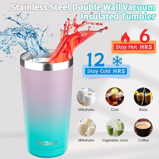 MEZMUT 20oz Tumbler Coffee Travel Mug with Daul Lid and Straw, Stainless Steel Double Wall Vacuum Spill Proof Insulated Tumbler, Hot or Iced Coffee Cups for Drinks (1Pack, Lavender Green)