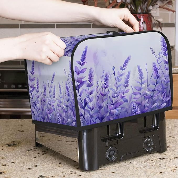 Flower Lavender Toaster Cover 4 Slice Wide Slot Washable Toaster Covers | Purple Art Dust and Fingerprint Protection Bread Maker Covers for Kitchen Accessories Decor Bakeware Women Gift