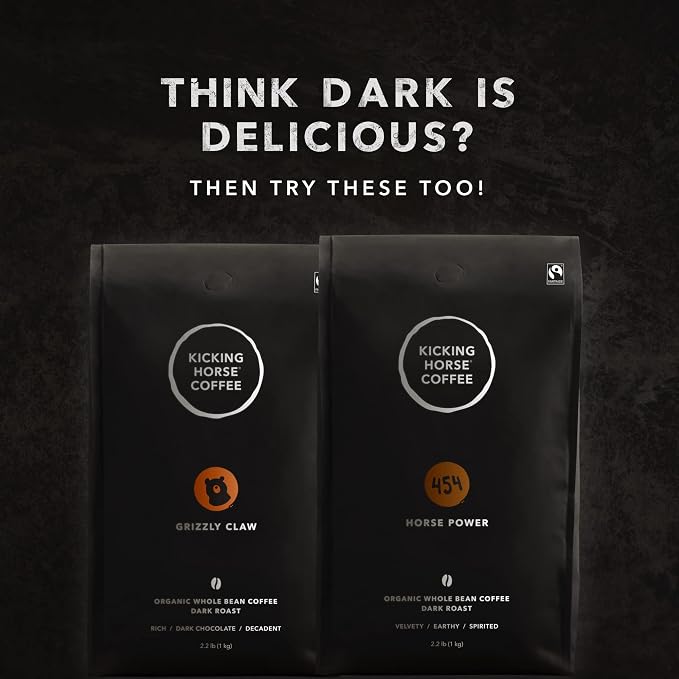Kicking Horse Coffee Kick Ass, Dark Roast, Whole Bean, Certified Organic, Fairtrade, Kosher, Black, 1 Kg, Pack of 6