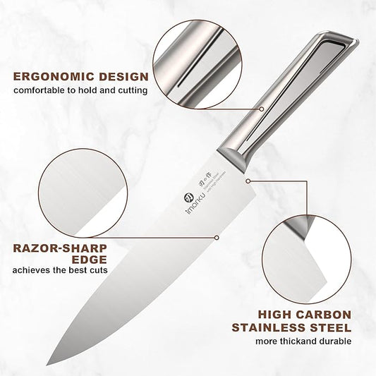 imarku High Carbon Stainless Steel Gyutou Knife Set with Block, Precision-Forged Razor Sharp 10–15° Edge, Ergonomic Non-Slip Handle, Built-in Sharpener, Brown, Best Gift Choice, Cooking Enthusiasts