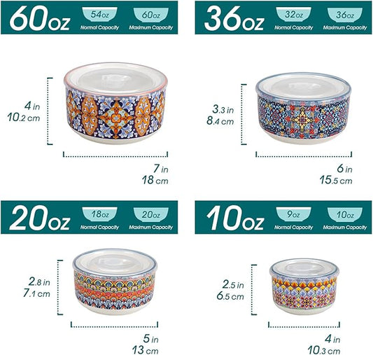vancasso Serving Bowls with Lids Set of 4, Ceramic Nesting Mixing Bowls for Food Storage, Prep and Stackable, Dishwasher & Microwave Safe Gift Set, 60/36/20/10 OZ, Series SIMI