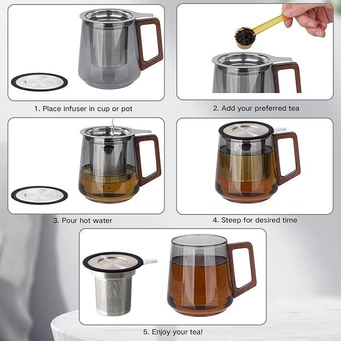 Gute 2 Pack Tea Infusers for Loose Tea, Food Grade Silicone and 304 Stainless Steel Extra Fine Mesh Tea Strainer for Tea, Coffee, Teapots, Mugs