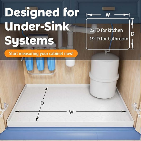 Jin&Bao Waterproof Under Sink Mat 34" x 22", Thick Silicone Mat Cabinet Protector for Kitchen and Bathroom, Shelf Liner, Home Organizer and Storage, Multipurpose Tray for Gadgets and Essentials