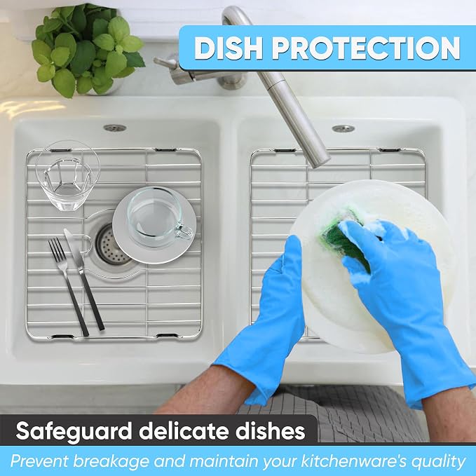 Better Houseware Sink Protectors for Kitchen Sink, Rust-Resistant Scratch-Preventing Stainless Steel Sink Protector Grid, Non-Slip Kitchen Sink Rack for Washing, 12 x 10.25 x 1 Inch (2 Pack)