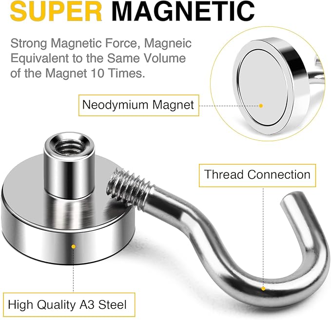 DIYMAG Magnetic Hooks, 30lbs+ Magnet Hook 2026 Cruise Cabin Ship Essentials N52 Strong Kitchen Utensil Racks Refrigerator Fridge Magnets Hanging for Classroom Beach Vacation Grills Home 6 Pack