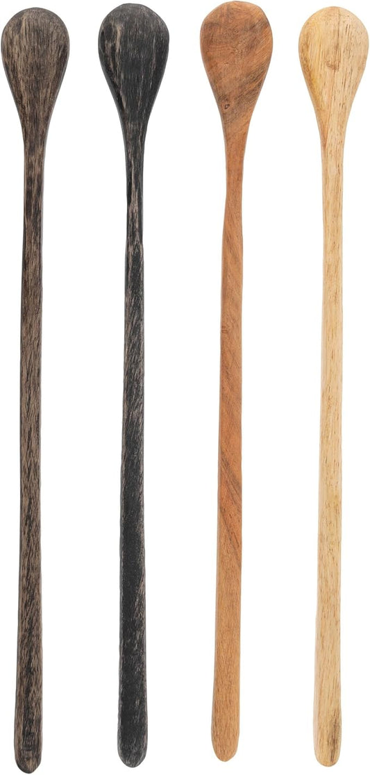 Karma Long Handle Tasting Spoons Set for Cooking - Kitchen Utensils - Wood - Set of 4