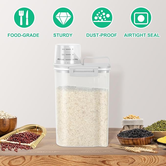 TBMax Rice Storage Container 2 Pack, Plastic Kitchen Pantry Food Storage Container with Cup, Small Pet Dog Cat Food Container Dispenser