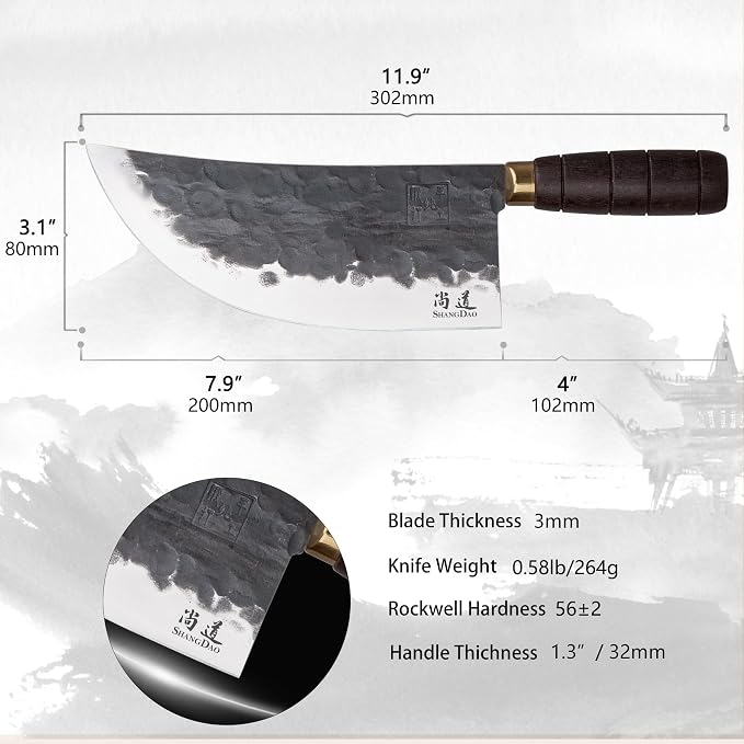 SHANGDAO Cleaver Knife, 7.9 Inch Hand Forged Meat Cleaver Heavy Duty Chopper German High Carbon Stainless Steel Butcher Knife with Full Tang Handle, Home Kitchen and Restaurant Helper, Ultra Sharp