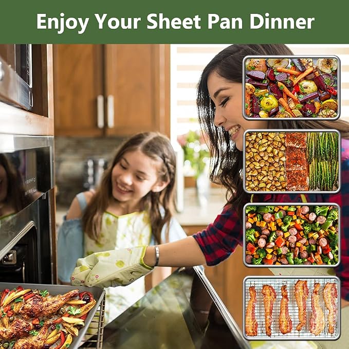 Rottay Aluminum Free Stainless Steel Baking Sheet & Cooling Rack Combo - 12.4 x 9.6 x 1 inch, Corrugated Surface, Firmly Welded Cooling Rack