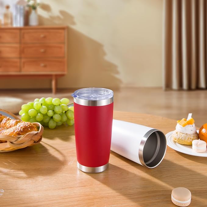 20 oz Tumblers Bulk Stainless Steel Tumbler with Lid Double Wall Vacuum Insulated Coffee Mug 20oz Powder Coated Cup for Hot and Cold Drinks, Red, 6 pack