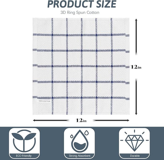 Nialnant 8 Pack Dish Rags,100% Cotton Dish Towels for Kitchen,Super Absorbent Kitchen Dish Cloths,Dish Rags with Hanging Loop,12x12 Inches,Navy Blue