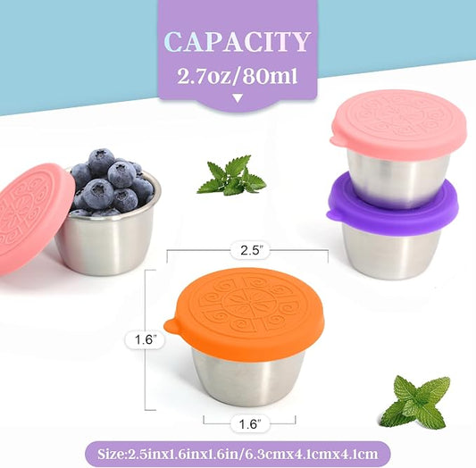 Qukaka 6x2.7 Oz Salad Dressing Container to Go,Handy Leakproof Stainless Steel Meal Prep Containers Reusable,Sauce Containers for Lunch Box, Picnics, Travel, Office and Kitchen Storage