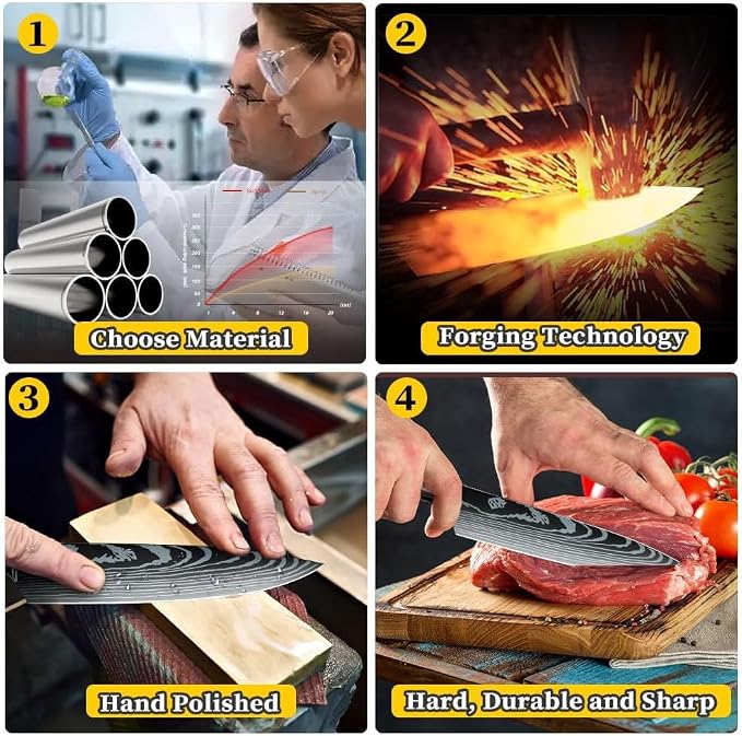 MDHAND 8 Inch Chef Knife, Professional High Carbon Stainless Steel Kitchen Knife with Ergonomic Pakkawood Handle, Ultra Sharp Cooking Knives, Dishwasher Safe, Chef Gifts