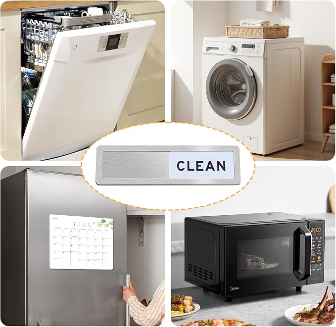 Dishwasher Magnet Clean Dirty Sign - Reversible Strong Magnet & Non-Scratch Clean Dirty Magnet for Dishwasher, Easy to Read Dishwasher Sign with Optional Adhesive, Kitchen Decor Home Essentials