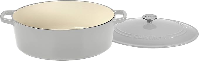 Cuisinart Chef's Classic Enameled Cast Iron Dutch Oven with Lid, Porcelain Enameled Interior, Oven Safe, Induction Compatible, 7-Quart, Oval, Cool Grey