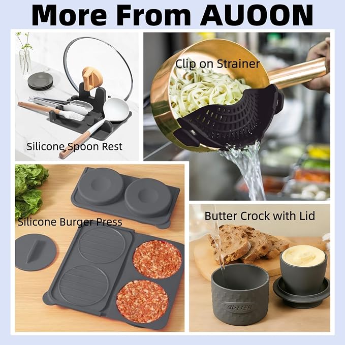 Auoon Silicone Spoon Rest with Lid Holder - 3 in 1 Kitchen Utensil Rest for Soup Ladles, Pot Lids, Spatulas, Spoons, Tongs, BPA Free & Dishwasher Safe, 8.26 x 8.06 Inch (Milk Shake, Large)