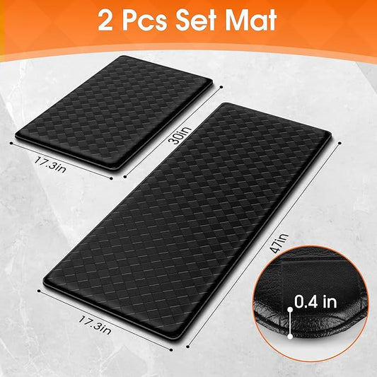 TranquilRelax 2-Piece Anti-Fatigue Kitchen Mats, Cushioned Non-Slip Waterproof Sink & Stove Floor Mats, Comfortable Standing Rug Set for Kitchen, Laundry & Entryway Black