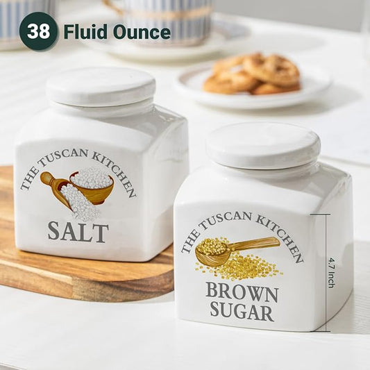 HOMBENE Kitchen Ceramic Canisters Salt Jar, Food Storage Jar with Airtight Lids 38 fl. oz Ceramic Containers Seasoning Containers