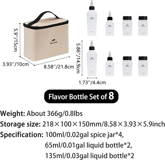windhike Naturehike PP 6/8 Pcs-Set Travel Spice Containers, Camping Spice Kit with Separable Storage Bag, Portable Anti-leakage Design Spice Condiment Dispenser for Picnic BBQ Backpacking Hiking (8)