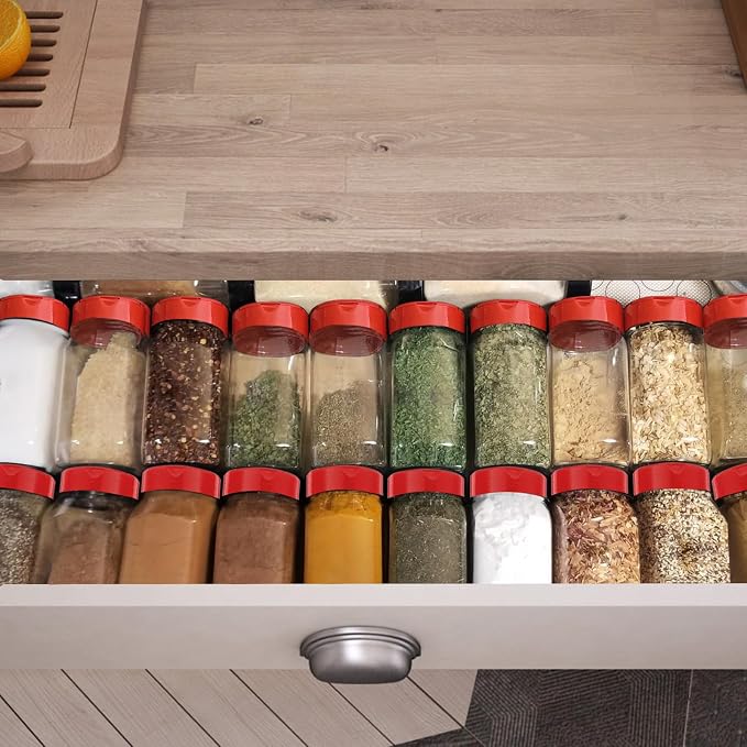 28 Pack 16 Oz Plastic Spice Jars Bottles Containers with Red Cap Empty Seasoning Bottles Large Clear Spice Shaker and Stickers for Storing Spice, Salt, Herbs