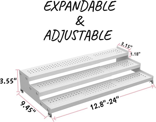 Step Can Organizer, Metal Tiered Spice Rack for Kitchen Counter, 3-Tier Storage Shelf for Canned Food (1Pack/White/With holes