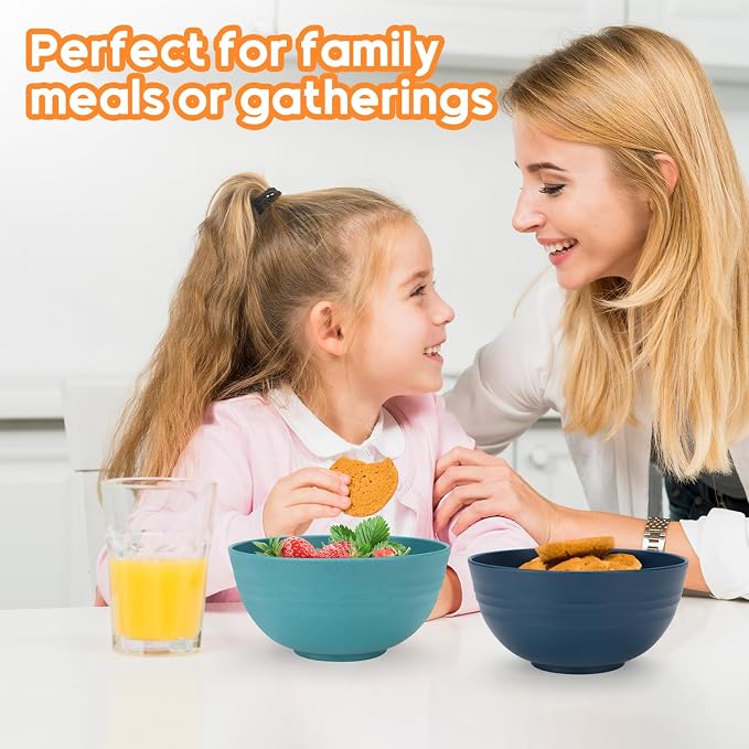 12 PCS Unbreakable Cereal Bowls Set, 26 Oz Wheat Straw Bowl Sets, Microwave & Dishwasher Safe Bowls for Kitchen, Reusable Plastic Bowl for Soup, Salad, Rice, Snack, BPA Free, Multicolor