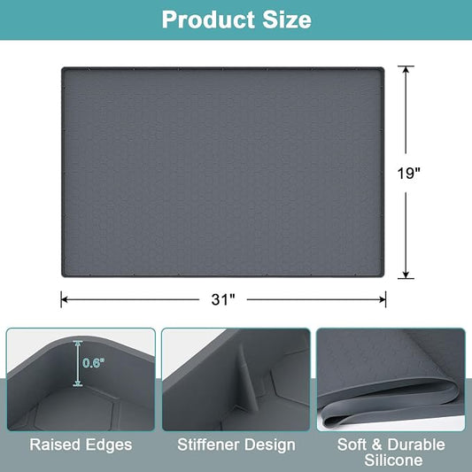 Under Sink Mats for Kitchen Waterproof 31" x 19", Silicone Under Kitchen Sink Mat for Bottom of Sink, Under The Sink Organizer for Kitchen and Bathroom Gray