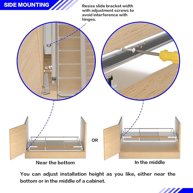 Pull Out Drawer Cabinet Organizer, Expandable Slide Out Storage Shelves - Heavy Duty, Durable and Smooth Slide-Out, 16.3"~26.3" Wide x 17.3" Deep, 2 Pack