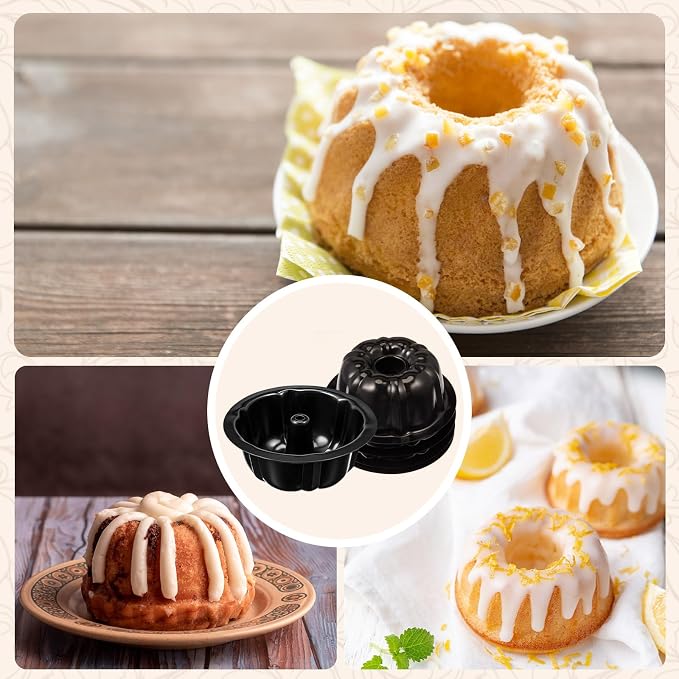 Ctosree 8 Pcs Fluted Mini Cake Pan 4 Inches Nonstick Fluted Cake Pan Carbon Steel Tube Metal Tube Oven Baking Mold with Flower Shape for Cupcake, Black