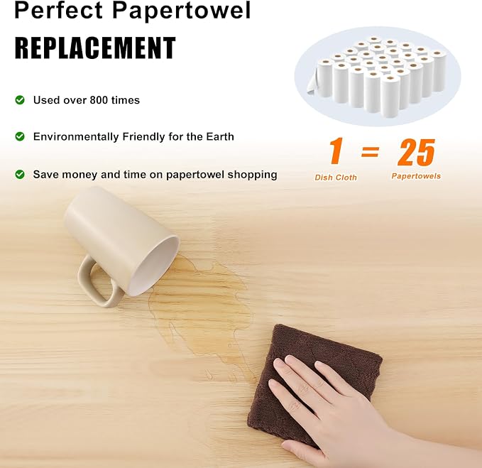 Homaxy 12 Pack Kitchen Dish Cloths (10 x 10 Inches, Brown), Super Soft and Absorbent Coral Velvet Dish Towels, Nonstick Oil Fast Drying Microfiber Cleaning Cloth, No Lint Household Dishcloths