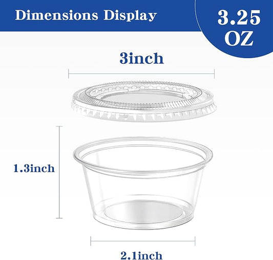 400 sets - 3.25 oz Portion Cups with Lids, Jello Shot Cups with Lids, Bulk & Clear Sauce Cups for Meal Prep, Disposable Small Plastic Containers for Salad Dressing, Condiment, Snacks
