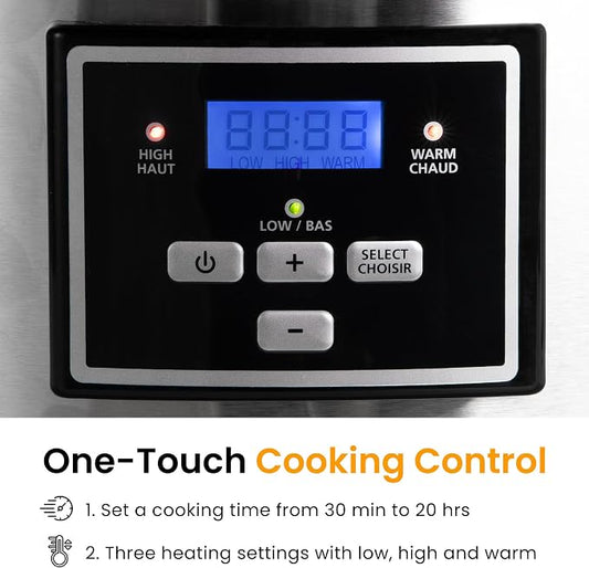 Programmable Slow Cooker, Multi-Cooker with 2 in 1 Silicone Slow Cooker Liners, 6 QT Food Warmer with Digital Timer, 3 Adjustable Temp & Dishwasher Safe Parts, Stainless Steel, Silver