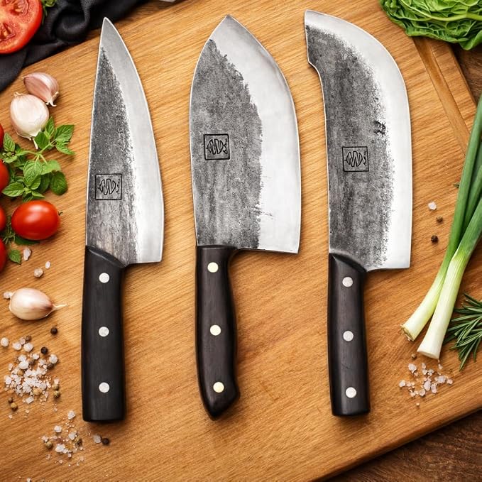 COOLINA The Ultimate Trio Professional Kitchen High-Carbon Steel Knife Set | Handmade Knives for Daily Kitchen Tasks | Full Tang, Ergonomic, Razor Sharp (Tungsten, Galba, Daozi)