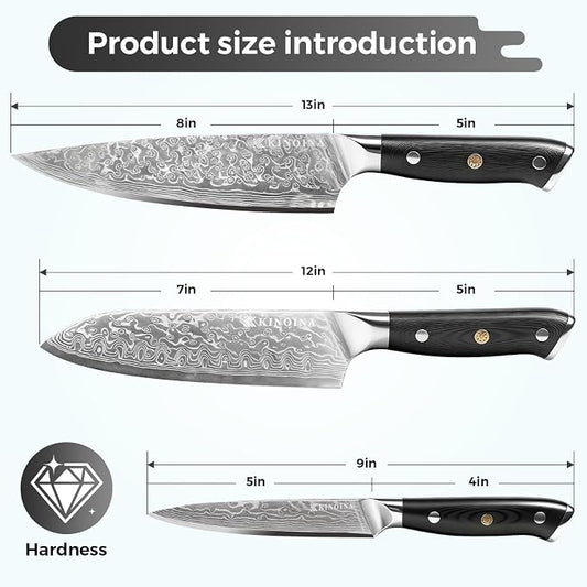 5-Piece Damascus Knife Set - Ultra-Sharp Professional 67-Layer VG10 Core Damascus Chef Knife Set | Includes 8 Inch Chef Knife, Santoku Knife, Kitchen Knife Sharpener, G10 Full Tang Handle