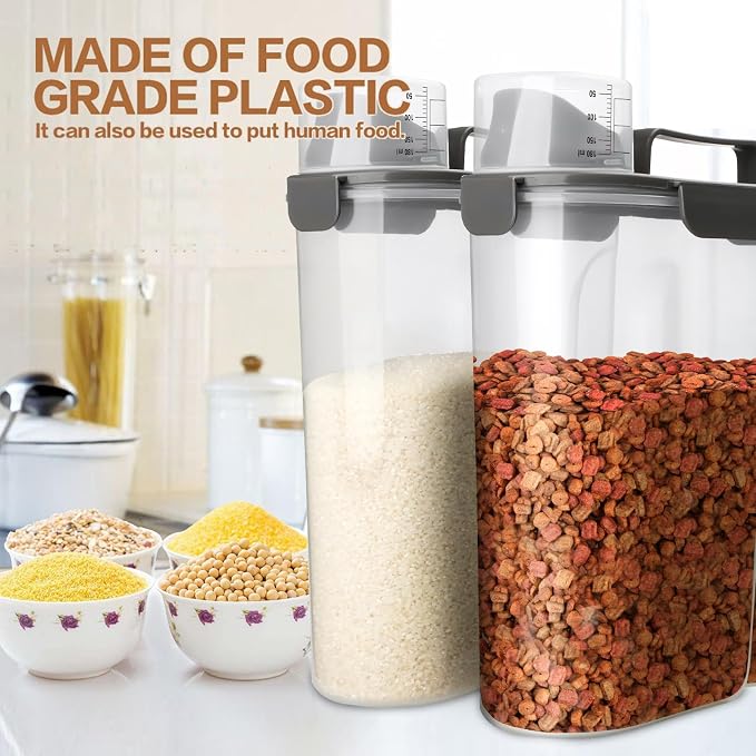 TIOVERY Dog Food Storage Container, 5-7 Lbs Airtight Pet Food Container, Cat Food Container Dispenser Plastic Bin with Pouring Spout, Portable Handle and a Collapsible bowl for Dogs Cats Grey/6Qt