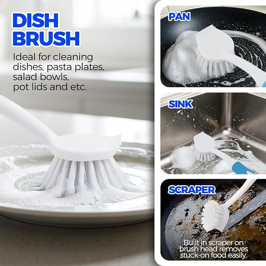Holikme 6 Pack Dish Brush Set with Bottle Brush, Dish Scrub Brush, Pan Brush and 3 Straw Brushes, Deep Cleaning Handle Brush with Scraper Tip for Kitchen Sink Dishes Bottle Cup Pot and Pans (Azul)