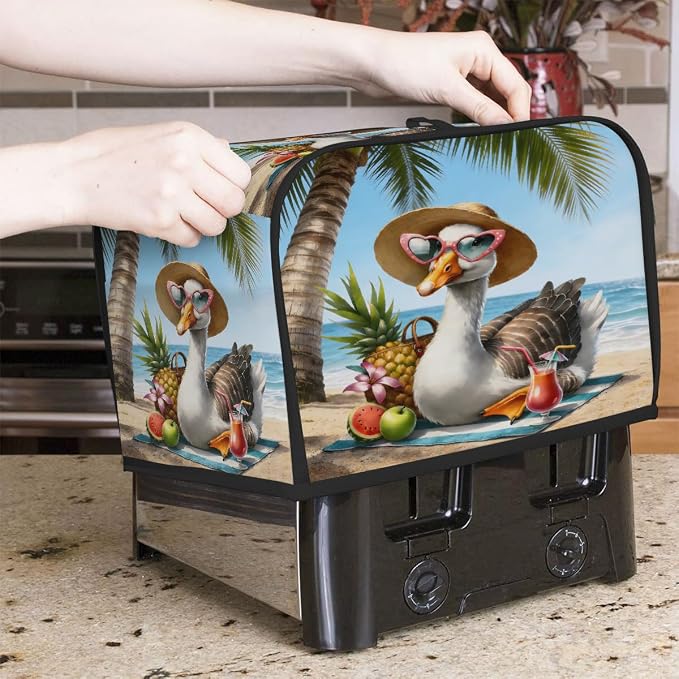 Beach Animal Toaster Cover 4 Slice Wide Slot Washable Toaster Covers | Summer Goose Dust and Fingerprint Protection Bread Maker Covers for Kitchen Accessories Decor Bakeware Women Gift
