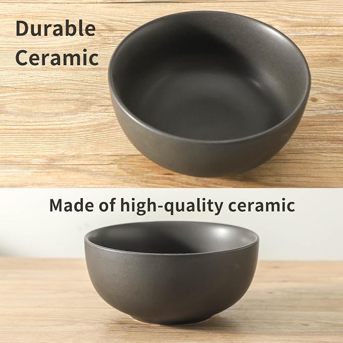 Tikoore Ceramic Mixing Bowls Set,Soup Bowls Set of 3, Stoneware Nesting Bowls for Serving, Baking, Salad,Microwave and Dishwasher Safe,24/40/88 oz, Matte Black