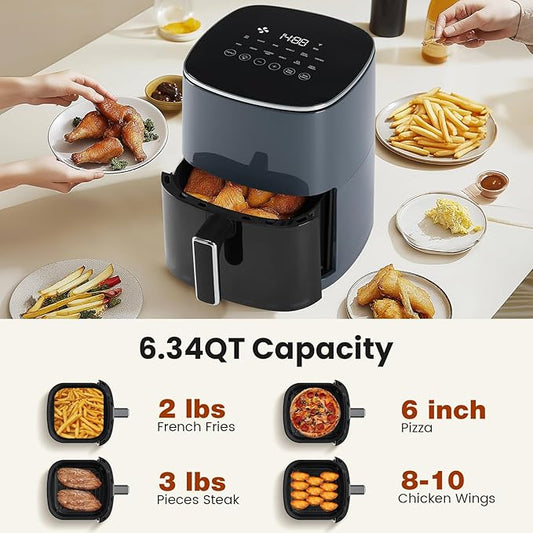 Air Fryer, 6QT Square Airfryer with Visual Window, 400ยฐF Fast Heating Air Fryers Oven with Timer, Auto-Off, Non Toxic & Non Stick, Multiple 12 Modes for Roast, Bake, Dehydrate, Fry, Reheat