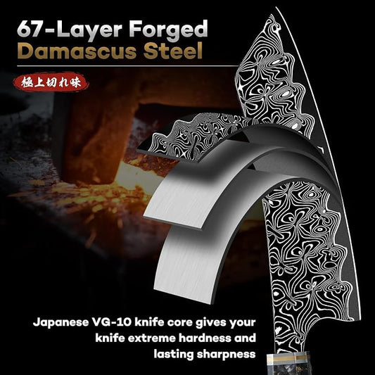 Huusk Damascus Japanese Chef Knife - Ultra Sharp Damascus VG-10 Kitchen Knife, Professional Santoku Knives with Ergonomic Resin Handle, Ideal Birthday Dad Mom Gift