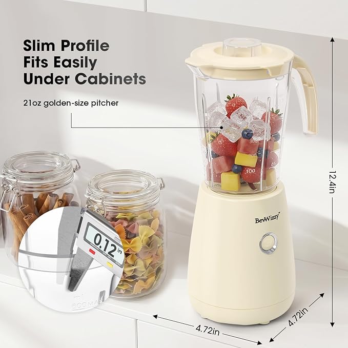 Blender for Smoothies and Shakes, Peak 350W Single Serve Mixer with Stainless Steel 6 Blades, 21oz Food-Grade Jar Quiet 70dB Smoothie Maker, Creamy White Compact Licuadora for Kitchen and Gym