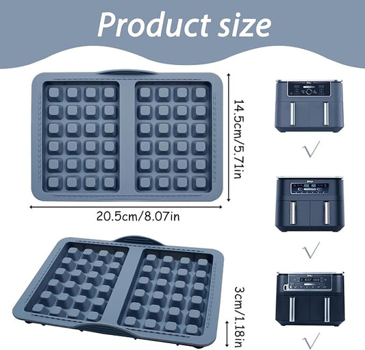 Silicone Belgian Waffle Mold, 2-Cavity Non-Stick Air Fryer Muffin Pan for Baking, Gray