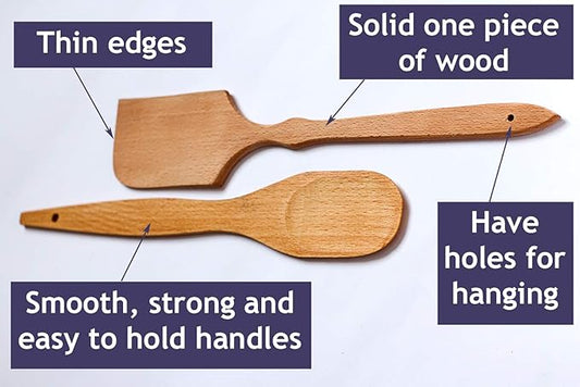 ECOSALL Nonstick Wooden Spoons For Cooking – 5 European Premium Spoons Set - 100% Healthy and Natural Wooden Spatula – Long Handled, Strong, Durable, Solid Wood Cooking Utensils for Everyday Cooking